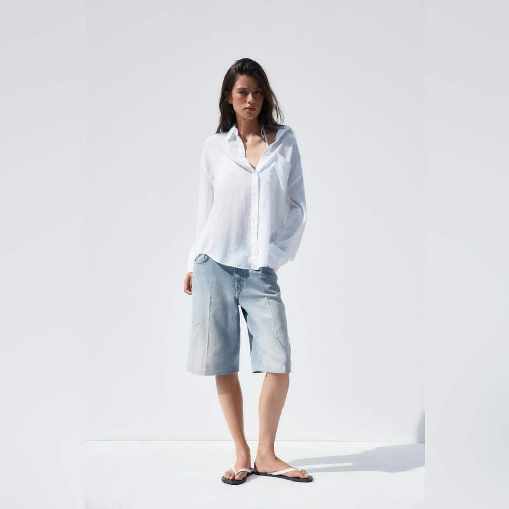 Zara NWT White 100% Cotton Oversized Gauze Button Down Shirt (Size XS)